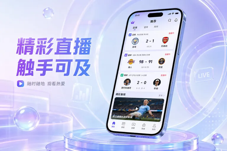 轻量下载 · 直播比分App · 赛事信息跟进更连贯界面展示